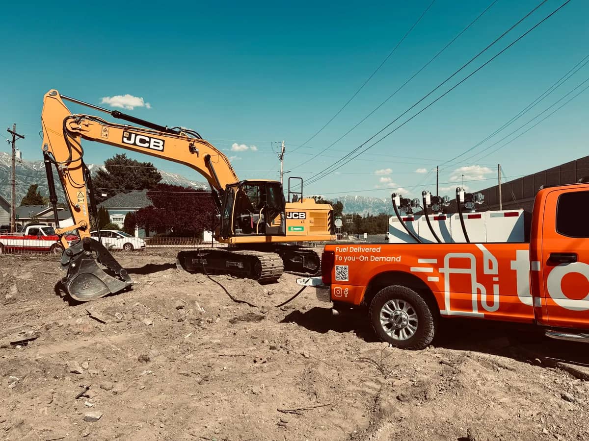 Mobile fueling service delivering diesel to construction equipment at job site in Utah