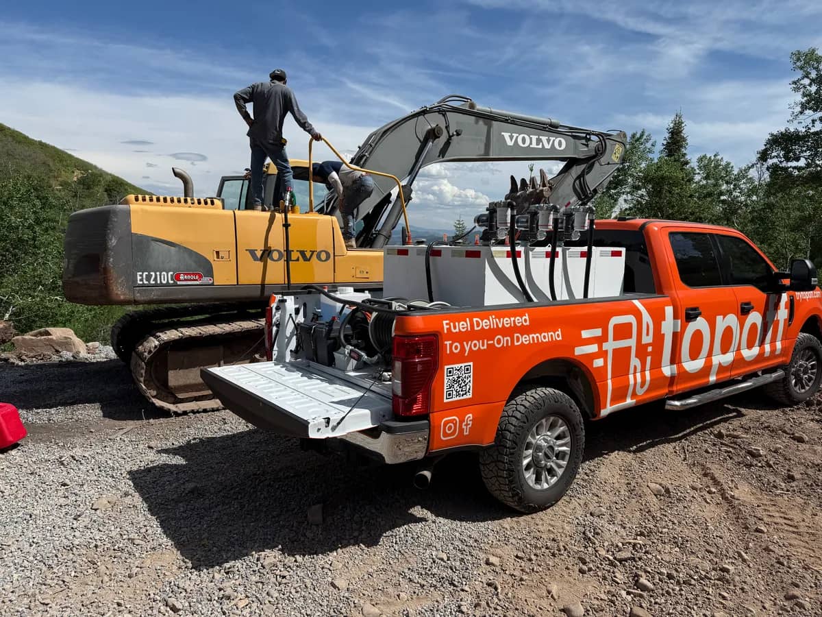 TopOff diesel delivery to excavator at construction site in Utah County