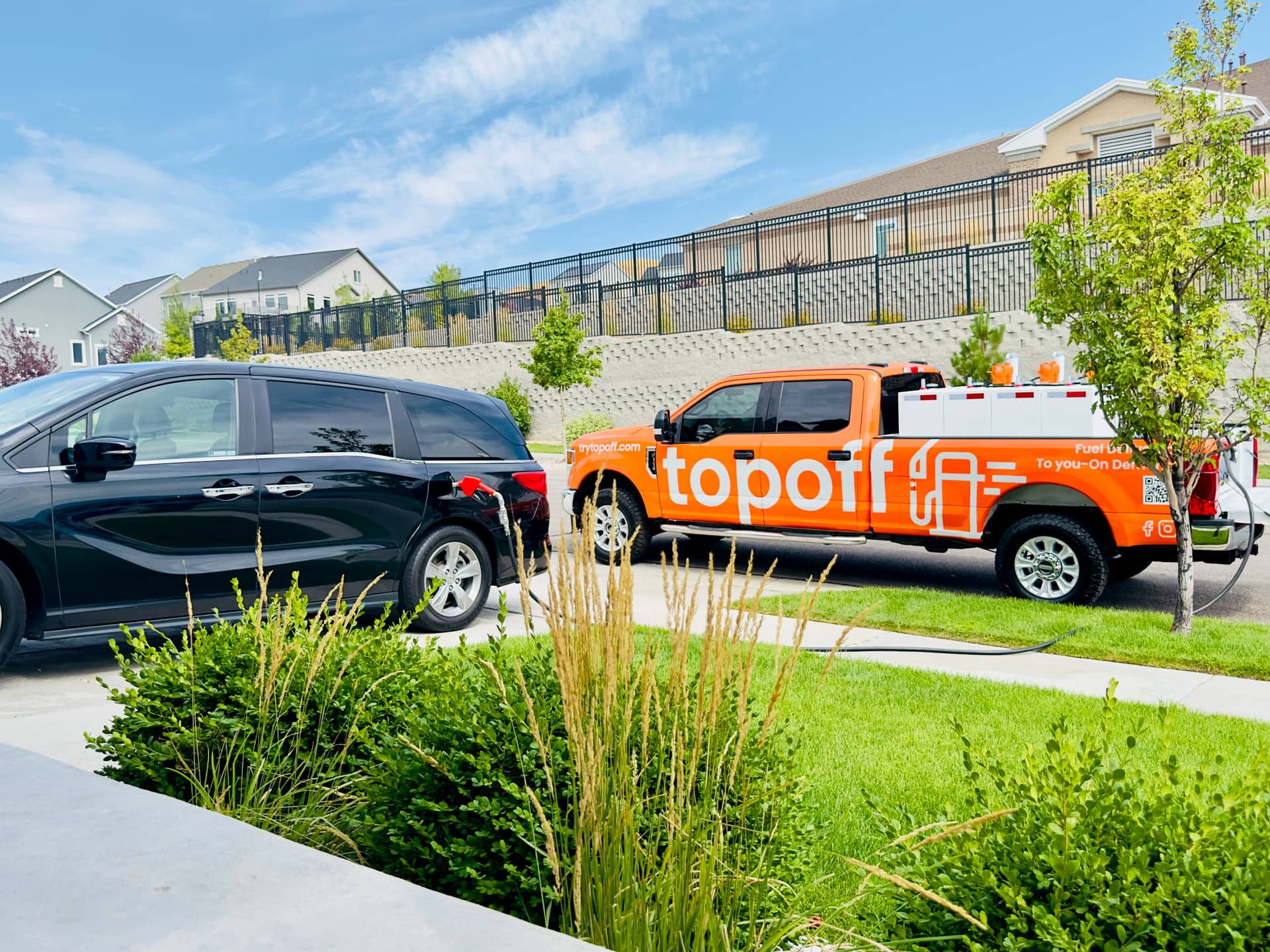 On-demand fuel delivery service at residential driveway in Utah